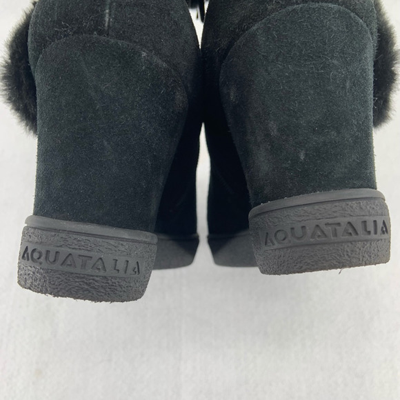 Aquatalia Christa Wedge Booties Womens 10 Black Suede Leather Faux Fur Cozy Glam - Picture 11 of 11